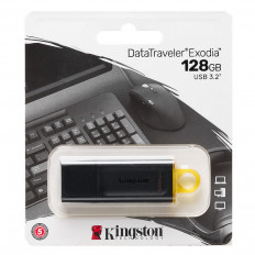 Карта Flash 128 Gb колп (DT Exodia) черный/желтый KINGSTON с колпачком; USB 3.2/2.0