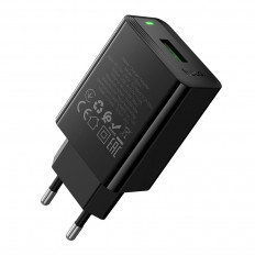 Сетевое зарядное устройство с выходом USB, 3.0А, черный, CS92A Leader, поддержка QC3.0;