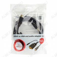 Шнур HDMI шт/VGA шт + 3.5 шт стерео 1.8м (A-HDMI-VGA-03-6) CABLEXPERT Plastic-Gold, встроенный конвертер сигналов HDMI TO VGA+AUDIO