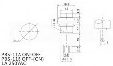 Кнопка OPBS-12A (PBS-11A) ON-OFF зеленая, с фиксацией d=12mm; 1A/250VAC; 2pin