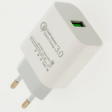 Сетевое зарядное устройство с выходом USB, 3.6А, белое, GPQC07, QC3.0, 18Вт, GoPower Uвх=100-240VAC; Uвых=DC5V/3.6A; огнестойкий пластик
