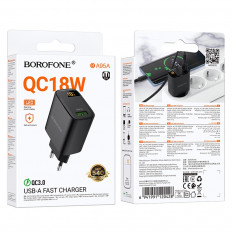 Сетевое зарядное устройство с выходом USB, 3.0А, черный, BA95A ilustre, QC3.0; дисплей,