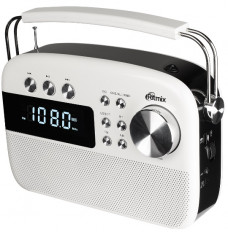 Радиоприемник RPR-705 WHITE RITMIX УКВ 87.5,0-108.0МГц/АМ 530-1600кГц/СВ 7-16,МГц; Bluetooth; USB, microSD.AUX; Питание от акб 18650(в комплекте). Зарядка через шнур USB