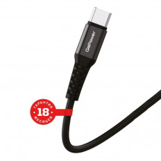 Кабель USB-Type-C, 1.0м, для зарядки и передачи данных, чёрный, (GP02T) GoPower 2.4A, нейлон (тканевая оплётка), быстрая зарядка