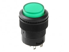 Кнопка RWD-314 (R16-503B) OFF-(ON) зеленая, без фиксации, с подсветкой 3V d=16mm; 3A/250VAC; 4pin