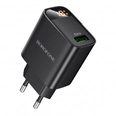 Сетевое зарядное устройство с выходом USB, 3.0А, черный, BA95A ilustre, QC3.0; дисплей, BOROFONE Поддержка быстрой зарядки QC3.0/2.0+Huawei FCP,Samsung AFC; Uвх=100-240VAC; Uвых=3.6–6.5V/3A, 6.6–9V/ 2A, 9.1–12 V/1.5А, 18W; уп.46/184шт.