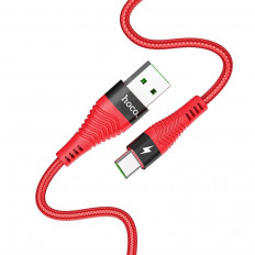 Кабель USB-Type-C, 1.2м, для зарядки и передачи данных, красный, (U53) HOCO 5.0A, нейлон (тканевая оплётка), быстрая зарядка(QC)