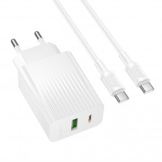 Сетевое зарядное устройство с вых.USB,Type-C,3.0A,черный BAS74A Source PD20W +QC3.0,с каб.Type-C