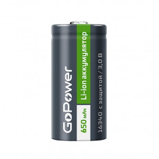Аккумулятор 16340 (3,0V; 650mAh) GoPower LiIo; 16.5*33.7мм с защитой от чрезмерного заряда/разряда (цена за 1 аккумулятор