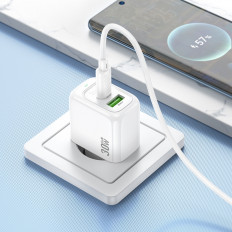 Сетевое зарядное устройство с вых. USB, Type-C, 3.0A, 30W, белый CS55A