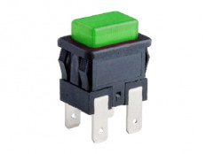 Кнопка SC7097 ON-OFF зеленая, с фиксацией, с подсветкой 13.2x19.2mm; 16A/250VAC; 4pin