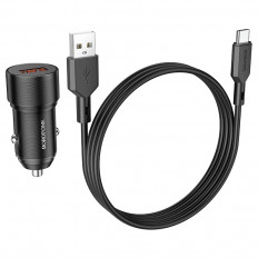 Автомобильное зарядное устройство с выходом USB, 3A, черный, QC3.0 BZ19A Wisdom с кабелем USB-Type-C