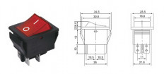 Сетевой выключатель RWB-502-25A ON-OFF красный с фиксацией с подсветкой 27,8*21,8mm; 25A/250V; 4 pin