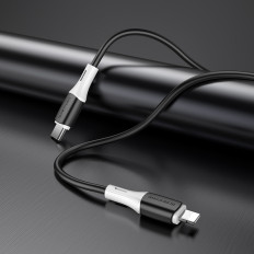 Кабель Type-C-Lightning, 1.0м, для зарядки и передачи данных, черный, BX79
