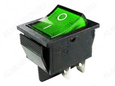 Сетевой выключатель RWB-502 (SC-767) ON-OFF зеленый с фиксацией с подсветкой 27,8*21,8mm; 15A/250V; 4 pin