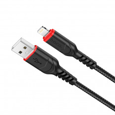 Кабель USB-Lightning, 1.0м, для зарядки и передачи данных, чёрный, (X59 Victory) HOCO 2.4A, нейлон (тканевая оплётка), ...