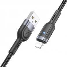 Кабель USB-Lightning, 1.2м, для зарядки и передачи данных, чёрный, (U117) HOCO 2.4A, тканевая оплётка, быстрая зарядка(PD), интеллектуальное отключение