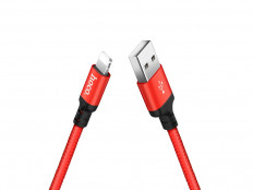Кабель USB-Lightning, 1.0м, для зарядки и передачи данных, красный и черный, (X14)