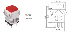 Кнопка RWD-321 (KD2-24) ON-(ON) красная, без фиксациии 17.2x17.2mm; 3A/250VAC; 6pin