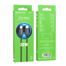 Кабель Type-C-Lightning, 1.0м, для зарядки и передачи данных, черный, BX87