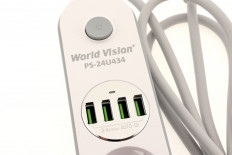 Удлинитель сетевой PS-24U434 2м (4EU+4USB) белый WORLD VISION 10A, с заземлением, ABS-пластик