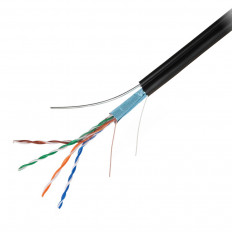Кабель витая пара FTP cat5E (4 пары) OUTDOOR + ТРОС*1 экранированная, уличная (EC-UF004-5E-PE-SW-BK)