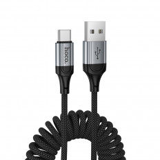 Кабель USB-Type-C, 1.0м, для зарядки и передачи данных, черный X121 Nuevo, пружинный