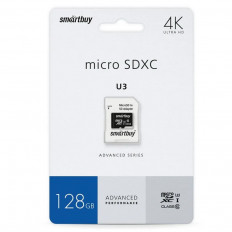 Карта MicroSDXC 128Gb (Class 10) U3 V30 A1 90MB/s SMART BUY USB 2.0 + SD adapter