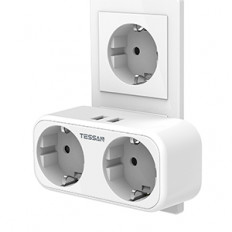 Фильтр сетевой TS-321-DE White (2 розетки + 2 USB-разъема) TESSAN 16A, ABS-пластик, макс. нагрузка 3600Вт; USB(5V, 2.4A)