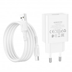 Сетевое зарядное устройство с выходом USB, 2.1А, белый, BA74A Aspirer, с кабелем USB-Type-C;
