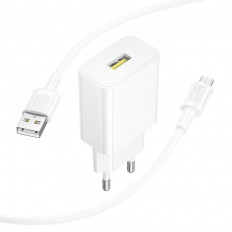 Сетевое зарядное устройство с выходом USB, 3.0А, белый, BA111A Star, с кабелем USB-microUSB, поддержка QC3