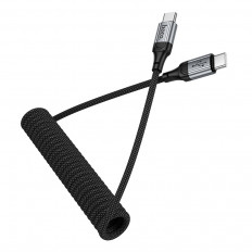 Кабель Type-C-Type-C, 1.0м, для зарядки и передачи данных, черный X121 Nuevo, пружинный,