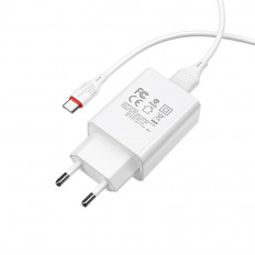 Сетевое зарядное устройство с выходом USB, 3.0А, 18W, белый, BA21A, с кабелем USB-Type-C, поддержка