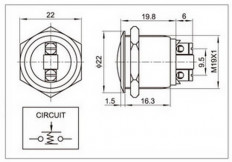 Кнопка антивандальная PBS-28B D-19mm OFF-(ON) (метал.) без фиксации