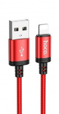 Кабель USB-Lightning, 1.0м, для зарядки и передачи данных, красный, (X89 Wind) HOCO 2.4A, тканевая оплетка, ...