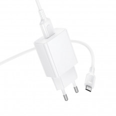 Сетевое зарядное устройство с выходом USB, 3.0А, белый, BA111A Star, с кабелем USB-microUSB, поддержка QC3