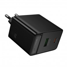 Сетевое зарядное устройство с выходами USB, Type-C, 3.0A, 65W GaN, черный, BAS17A