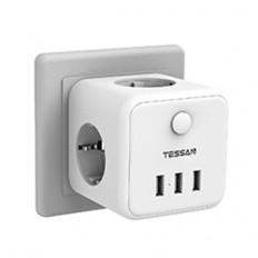 Фильтр сетевой TS-301-DE White (3 розетки + 3 USB-разъема) TESSAN 10A, ABS-пластик, макс. нагрузка 2500Вт; USB(5V, 2.4A)