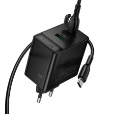 Сетевое зарядное устройство с вых.USB,Type-C,PD65W +QC3.0, BAS17A Erudite ,черный ,с каб.Type-C