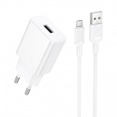 Сетевое зарядное устройство с выходом USB, 1.5А, белый, BA110A Lemi, с кабелем USB-microUSB;