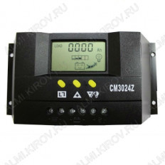 Контроллер заряда CM3024Z 30А (12/24В) PWM LCD JUTA Максимальная мощность подключаемых солнечных батарей для 12В АКБ — 390Вт.
24В АКБ — 780Вт