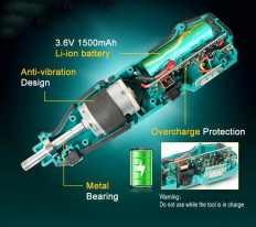 Мини-дрель-гравер 3.6V Li-Ion, 10000-20000 об/мин, цанга 2.4-3.2мм PT-5206U PROSKIT комплект: шнур microUSB для зарядки (комплектация без адаптера), цанги (2 шт.), аксессуары