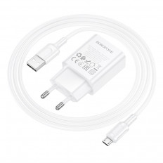 Сетевое зарядное устройство с выходом USB, 1.5А, белый, BA110A Lemi, с кабелем USB-microUSB;