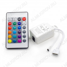 Контроллер для RGB модулей/лент IR-RGB-24-6A, ИК-пульт (000932) SWG IR; 12/24V; 6 (2A на канал); размеры 61*35*22мм;