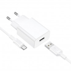 Сетевое зарядное устройство с выходом USB, 2.1А, белый, BA110A Lemi, с кабелем USB-Type-C;