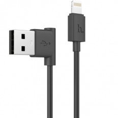 Кабель USB-Lightning, 1.2м, для зарядки и передачи данных, черный, (UPL11) HOCO 2.4A, ПВХ (PVC), угловой
