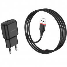 Сетевое зарядное устройство с выходом USB, 2.1А, черное, кабель Lightning, BA48A; BOROFONE Uвх=100-240VAC; Uвых=DC5V/2.1A