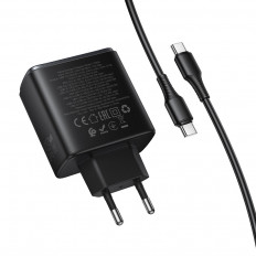 Сетевое зарядное устройство с вых.USB,2*Type-C,3.0A,черный C160A Upgrade GaN PD65W+QC3.0,с каб.Type-C