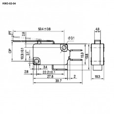 Переключатель KW3-02-04 ON-(ON) длинная пластина 15A(5A)/250V; 3 pin