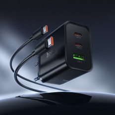 Сетевое зарядное устройство с вых.USB,2*Type-C,3.0A,черный N75 Grande GaN PD65W+QC3.0,с каб.Type-C